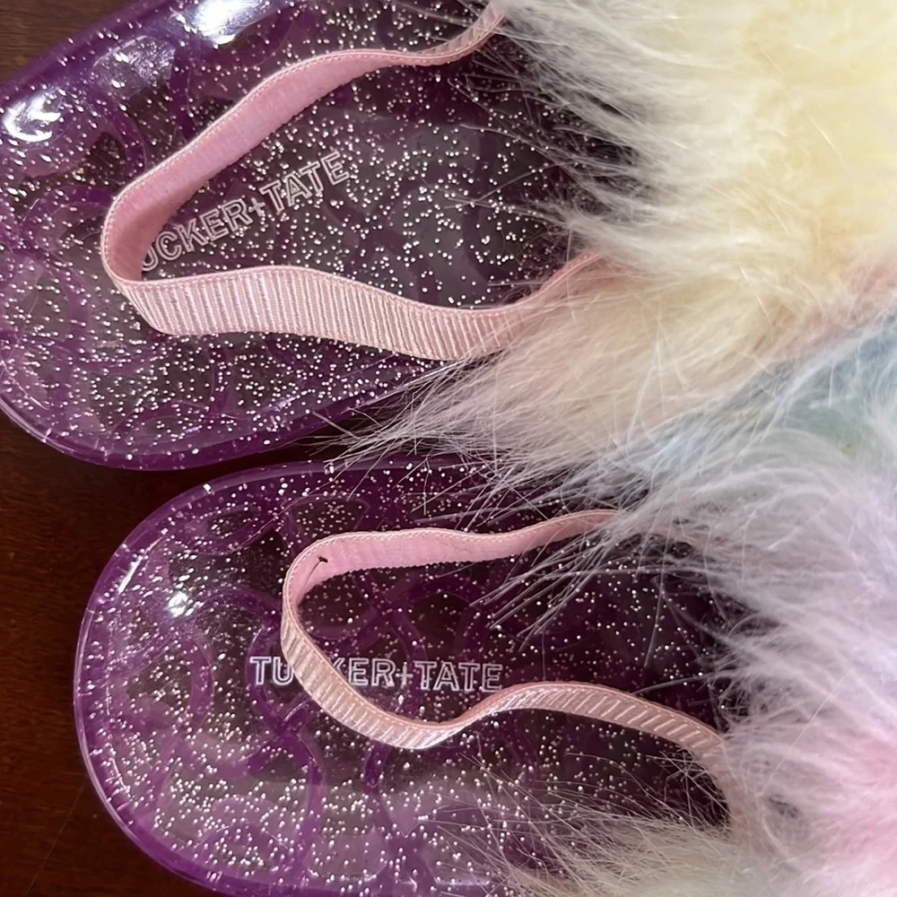 Tucker + Tate Faux Fur Colorful Pool Slides Sandals Size 11